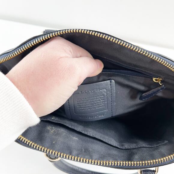 Coach Mini Sierra Leather Satchel Dome Purse Navy Blue - Picture 3 of 8